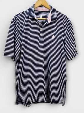 Johnnie O Short Sleeve Golf Polo Shirt Prep-Formance Mens Large Purple Striped